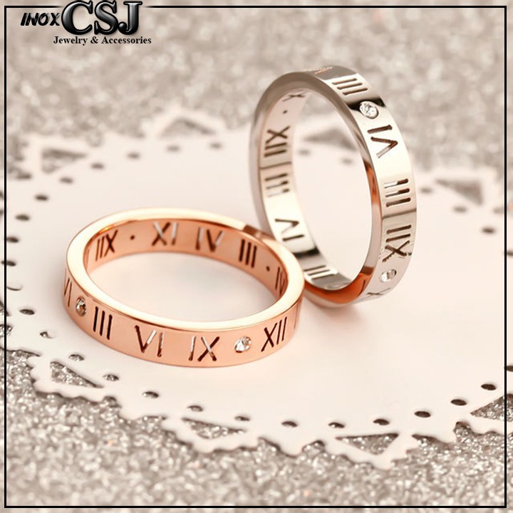 NHẪN TITAN SỐ LA MÃ MÀU HỒNG ĐẸP KHÔNG ĐEN - tặng hộp đựng nhẫn xinh xắn