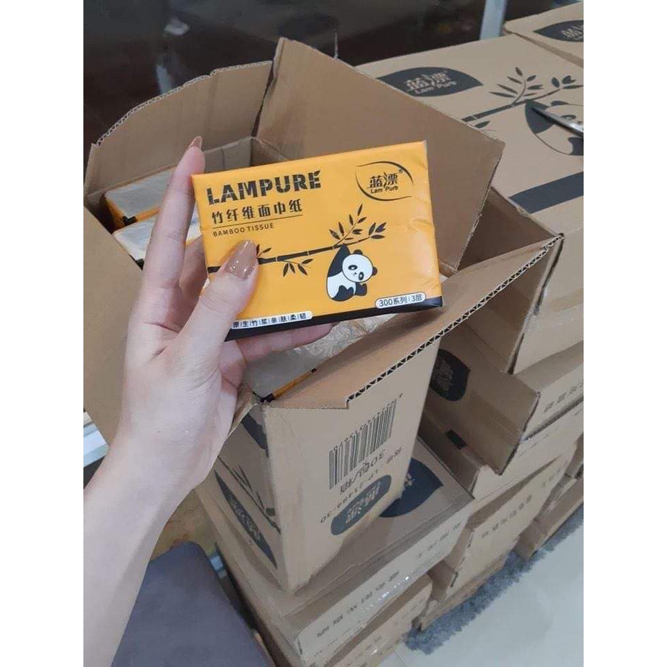 Giấy ăn gấu trúc Lampure hoặc SIPIAO loại 1 thùng 30 gói , sản phẩm màu vàng nhạt ko chất tẩy trắng, hàng loại 1