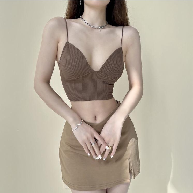 Áo Hai Dây Cổ Chữ V Có Đệm Ngực Màu Sắc Đơn Giản Dễ Phối Đồ Dành Cho Nữ