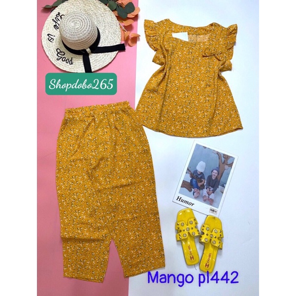 Đồ bộ nữ, đồ ngủ mặc nhà lửng 9 tấc vải lụa mango cao cấp họa tiết hoa nhí size 47-60kg.