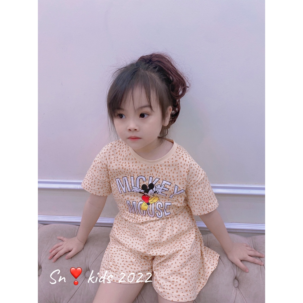 Bộ cộc tay bé gái, bộ mickey beo phối quần giả váy xinh xinh cho bé
