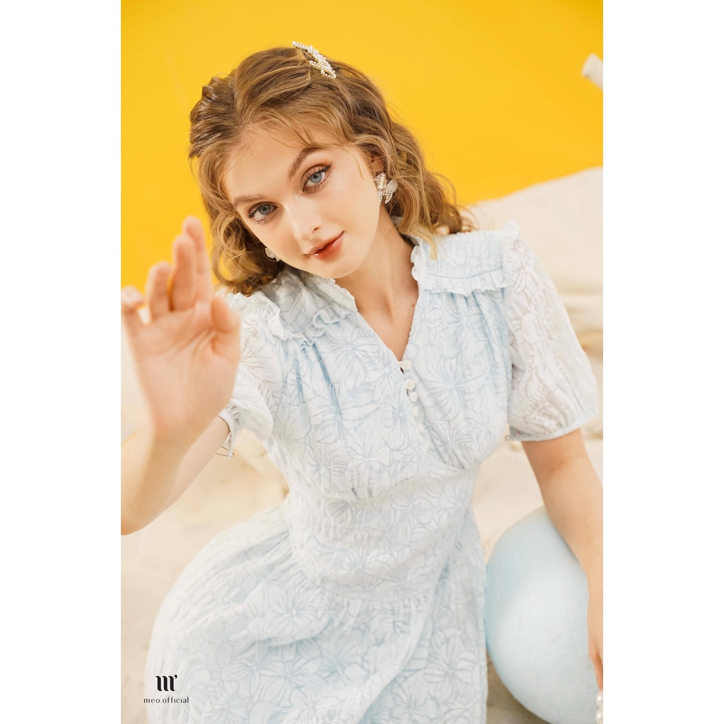 Váy liền nữ Méo shop kiểu Hàn ngắn tay cổ hoạ tiết hoa dáng xòe Ugla