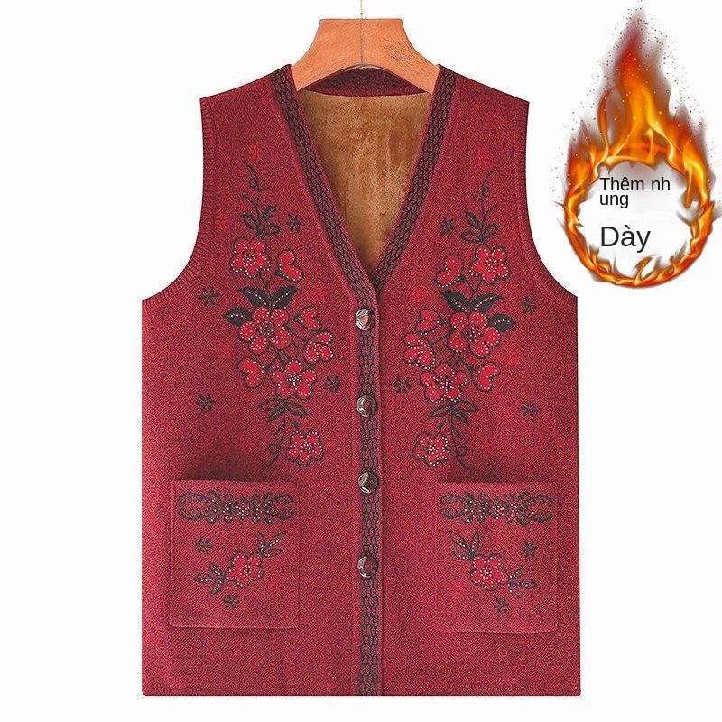 Người trung niên và người già phối vest cashmere, vest ấm thu đông bà 60 tuổi