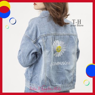 Áo khoác Jean Nữ thêu hình hoa cúc, áo khoác bò Nữ dáng ngắn thời trang victoryshop11