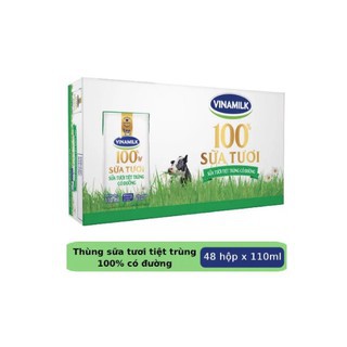 1Thùng Sữa Tươi Vinamilk 100% 48 hộp x 110ml hàng tặng 6 hộp 1 thùng