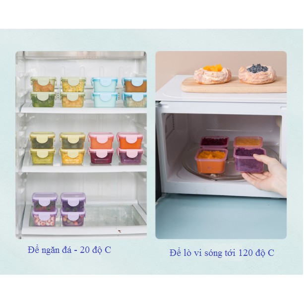 Hộp Trữ Đông Có Nắp 60 -150 ml Để Bảo Quản Thức Ăn Dặm Cho Bé Chống Mùi Tủ Lạnh