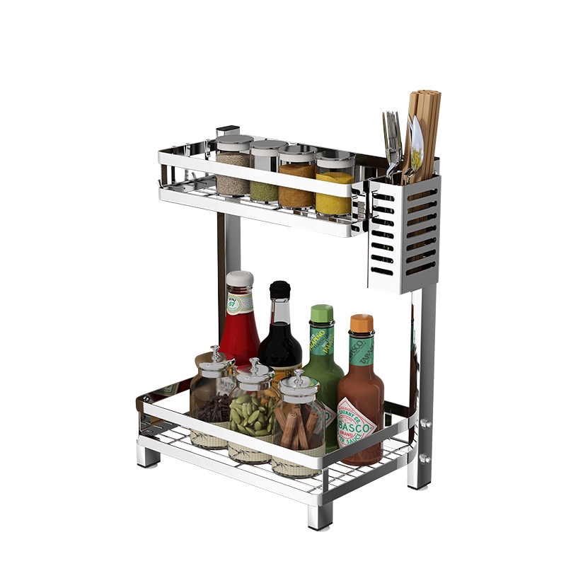 Kệ đựng gia vị inox 304 2/3 tầng nhà bếp, Kệ để đồ nhà bếp inox đa năng chất lượng cao MKS006