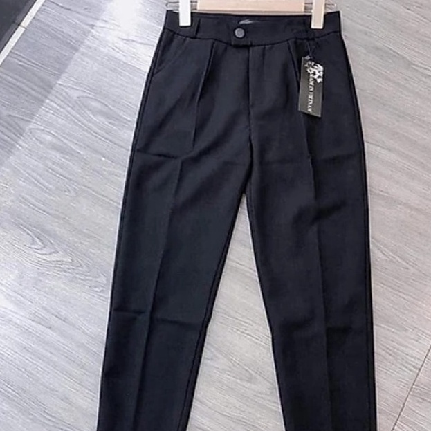 Quần tây baggy nữ công sở cạp có đai lưng cao màu đen mềm dáng dài khuy lệch Quần vải nữ cạp cao ống đứng mặc đi học đẹp