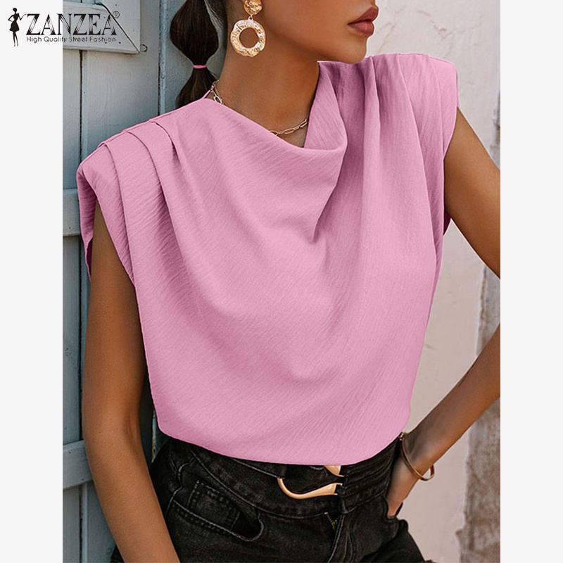 Zanzea Áo Nữ Sát Nách Cổ Tròn Thời Trang Châu Âu