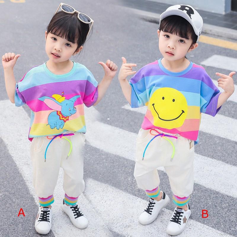 Set áo thun tay dài & quần dài in hình cầu vồng cho bé