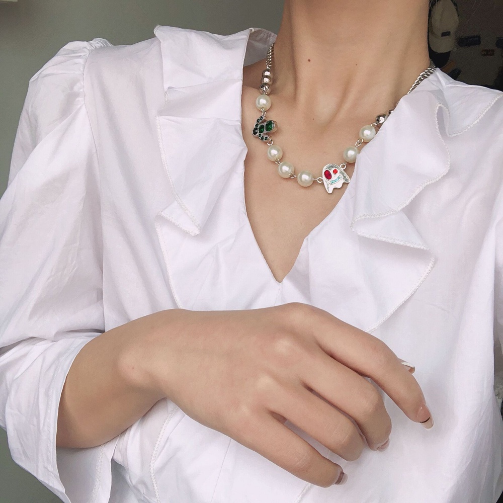 Aaron1 Dây Chuyền Choker Mặt Chữ Đính Ngọc Trai Thời Trang Cho Nam Nữ