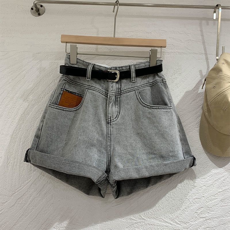 JSC Jiashucheng Quần Short Denim Lưng Cao Ống Rộng Phong Cách Hàn Quốc Màu Trắng Xám Thời Trang Mùa Hè Cho Bạn Nữ