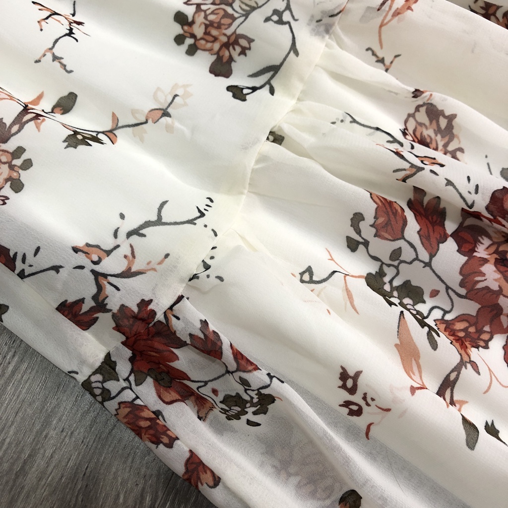 Đầm NY collection smocking cổ vuông babydol trắng hoa