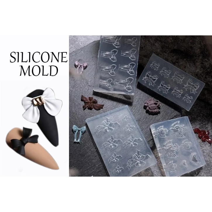 Khuôn silicone hình nơ trang trí móng nail gel hoa bột hoa đắp