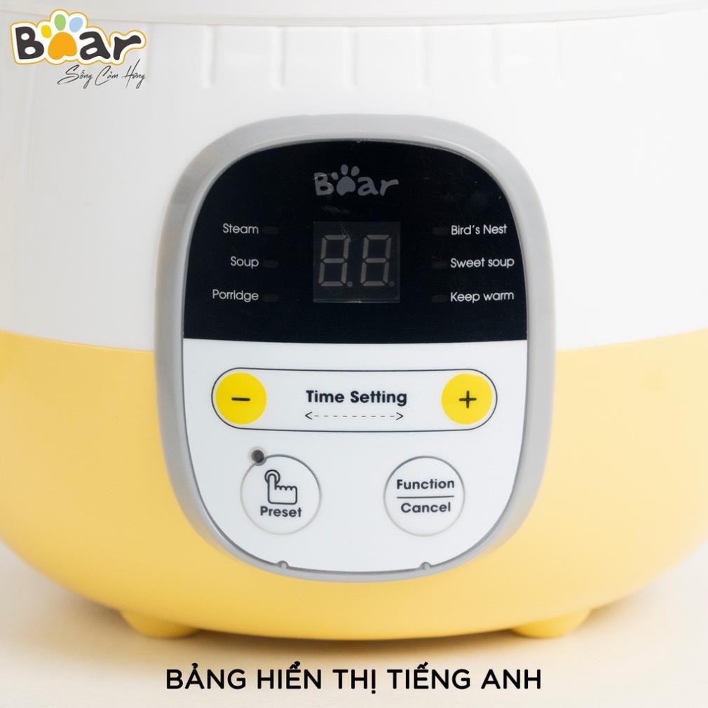 (CAM KẾT CHÍNH HÃNG - PHIÊN BẢN QUỐC TẾ BH 1 NĂM) NỒI BEAR 0,8L NẤU CHÁO ĂN DẶM, NINH, HẦM, CHƯNG YẾN CÁCH THUỶ 4 IN 1
