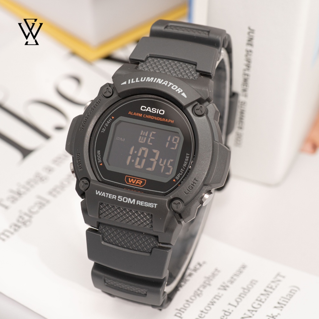 Đồng Hồ Điện Tử Nam Casio WATCHSTORE W-219H-8BVDF Thiết Kế Kính Nhựa 47mm, Độ Chịu Nước 5ATM, Vỏ Nhựa Cao Cấp