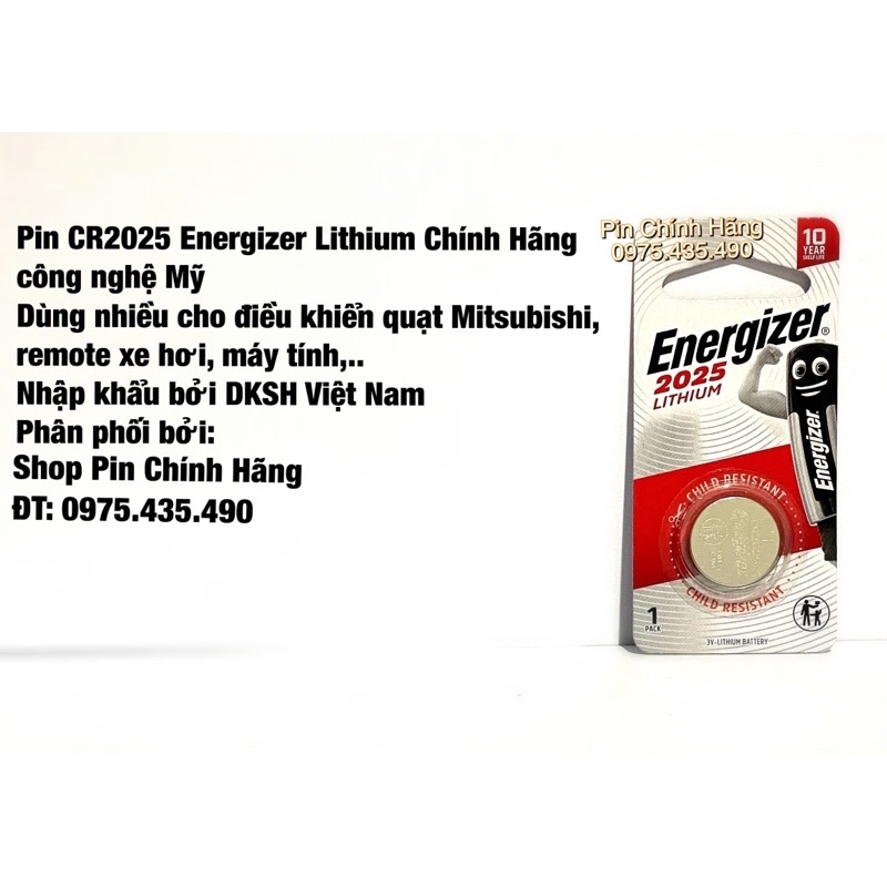 Pin CR2025 Energizer Lithium 3V Chính Hãng Vỉ 1 Viên