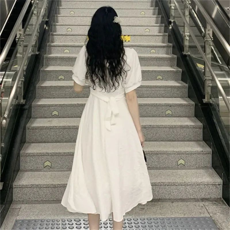 Đầm Trắng Thắt Nơ Eo Phong Cách Hàn Quốc Ngọt Ngào Thời Trang Mùa Hè Hàng Mới Dành Cho