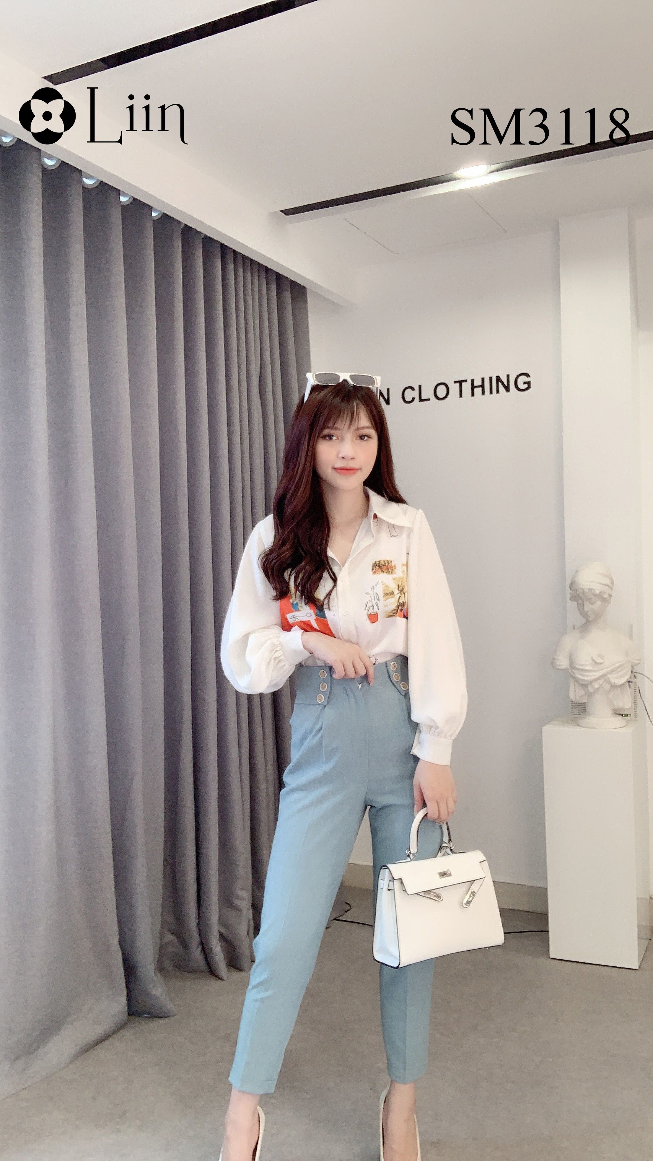 Áo sơ mi nữ cao cấp màu Trắng Bamboo chất liệu thoáng mát Liin Clothing SM3118