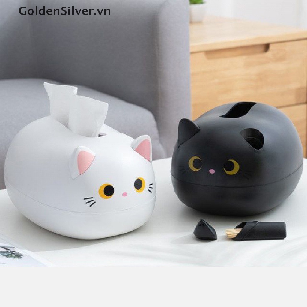 Hộp Đựng Khăn Giấy Vệ Sinh / Bếp Hình Mèo Màu Vàng Bạc Kiểu Bắc Âu