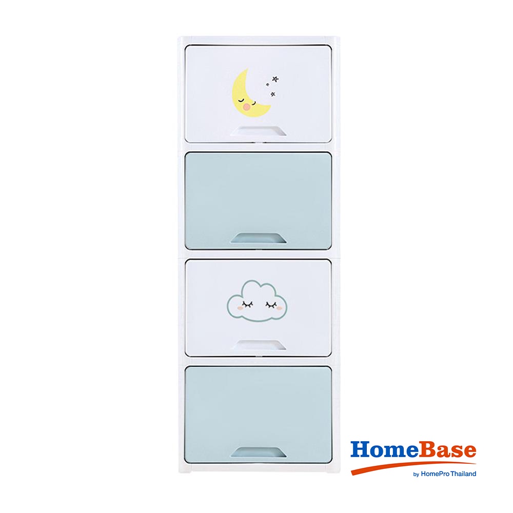 HomeBase STACKO Tủ nhựa 4 ngăn kéo hoạt hình TINY W45xH119xD32cm xanh dương pastel