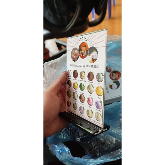 MENU MICA A6 A5 A4, menu đế lùa, menu đứng 2 mặt, thực đơn nhà hàng, bảng tin, bảng thông tin sản phẩm