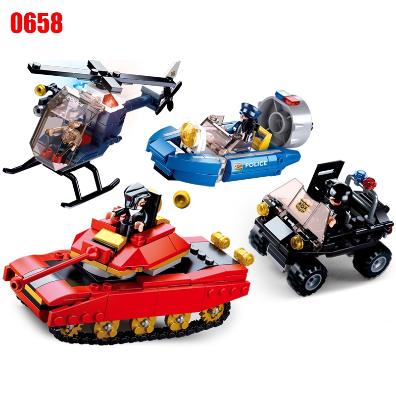 Sluban Police Series Patrol Car Helicopter Assault Car Escort Children Creative Education Building Blocks Toy 0639