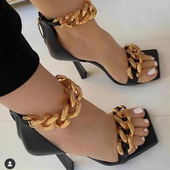 Giày Cao Gót 41-43 Mỏng Phối Dây Xích Phong Cách Âu Mỹ Sang Trọng Cho Nữ