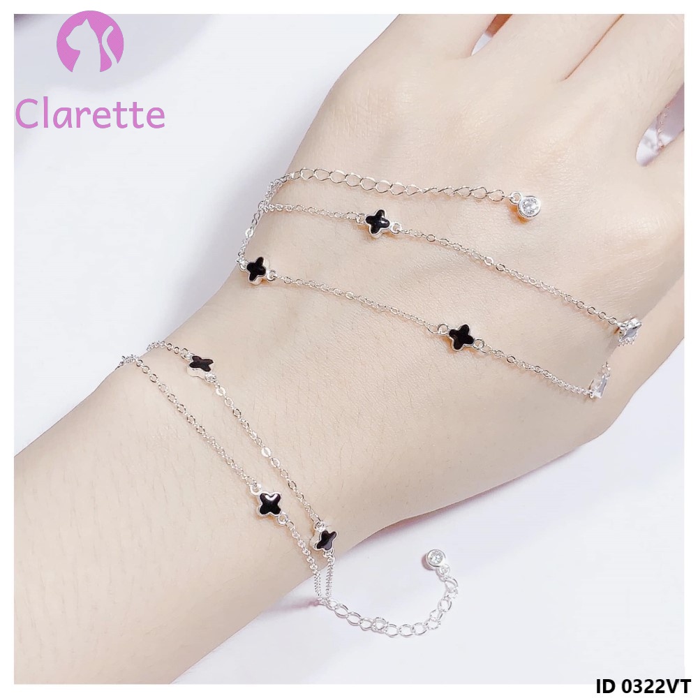 Vòng tay bạc dây kép cỏ bốn lá Clarette 0322VT