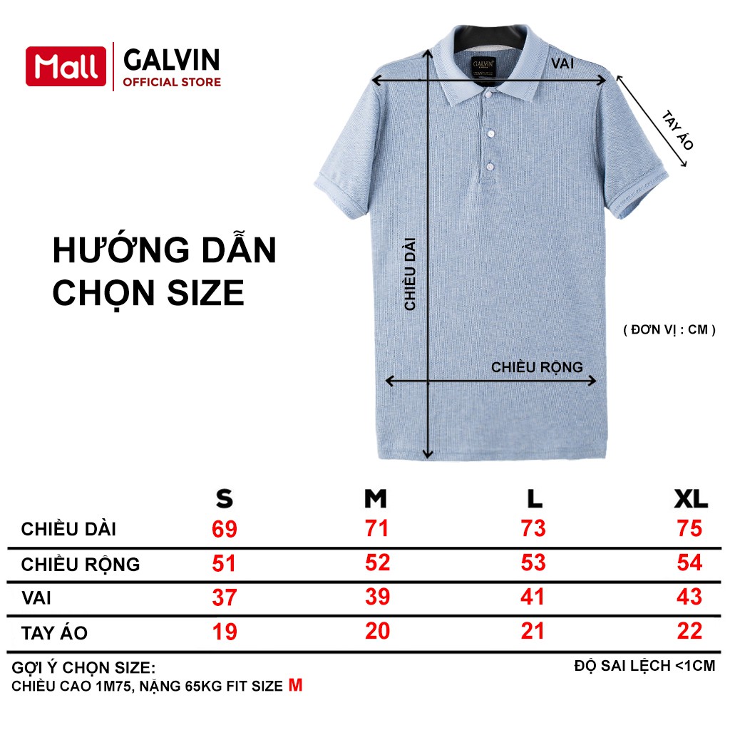 Galvin - Áo thun polo nam có cổ bộ nhiều màu chất cotton co giãn PLGV47