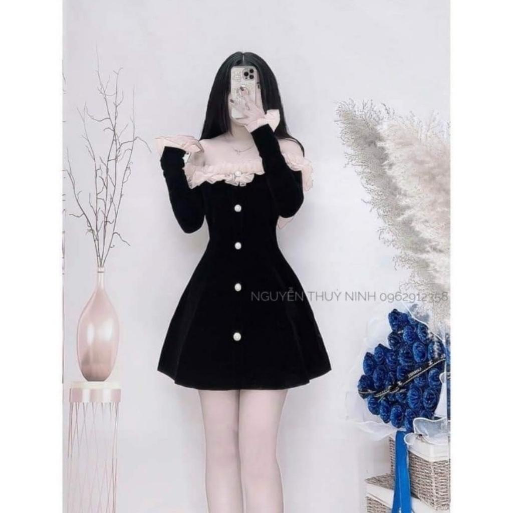 Váy nữ thiết kế trễ vai Đầm nhung xòe ngắn dự tiệc xinh đẹp trẻ trung HN Clothing V39 | BigBuy360 - bigbuy360.vn