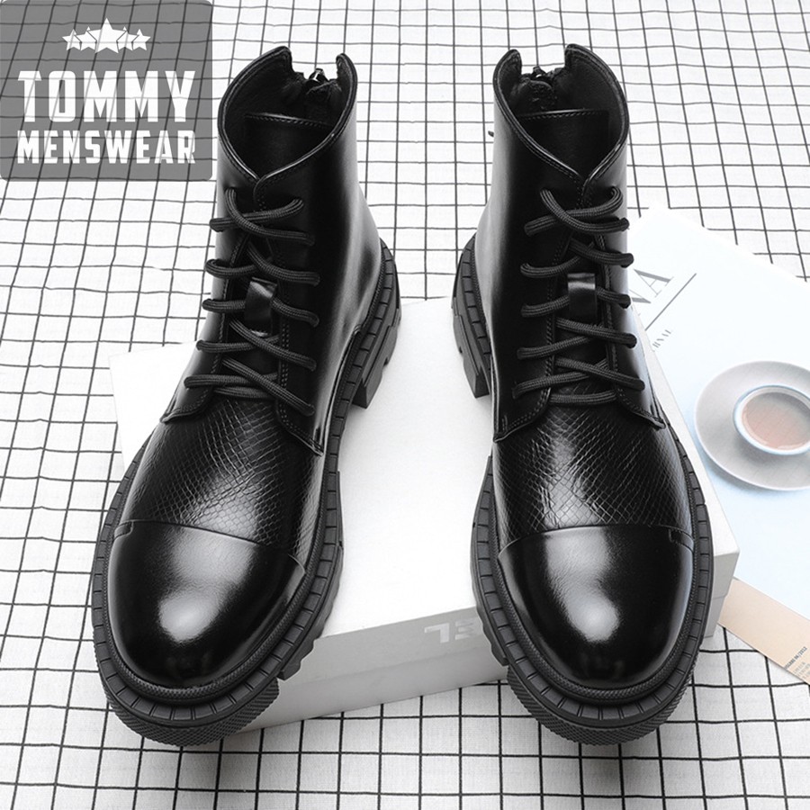 Giày Boot Nam Da Bò Cổ Cao Mũi Tròn Đế Cao TOMMY Giày Nam Đẹp Hàn Quốc Khóa Kéo Cao Cấp GNK157