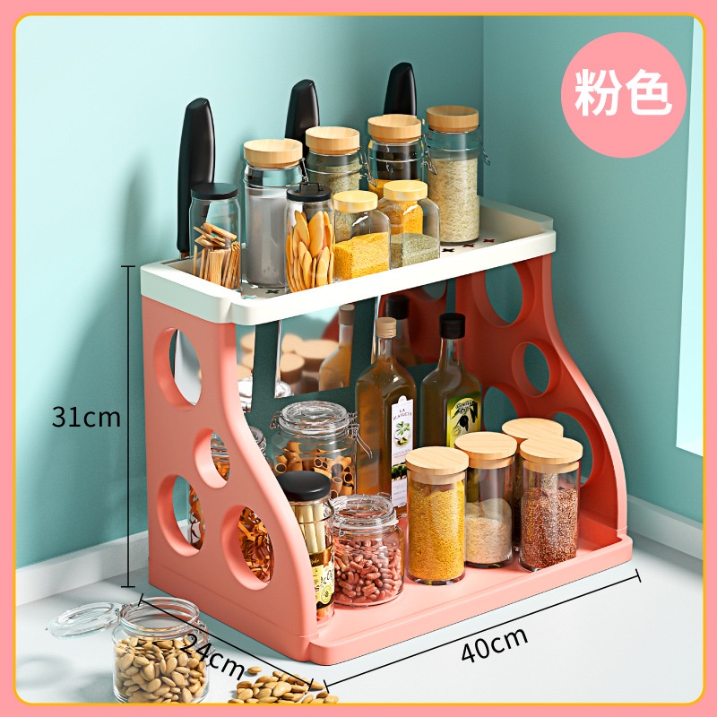 Kệ gia vị nhà bếp 2 tầng láp ráp có khe để dao kéo cao cấp OMIE tiện dụng