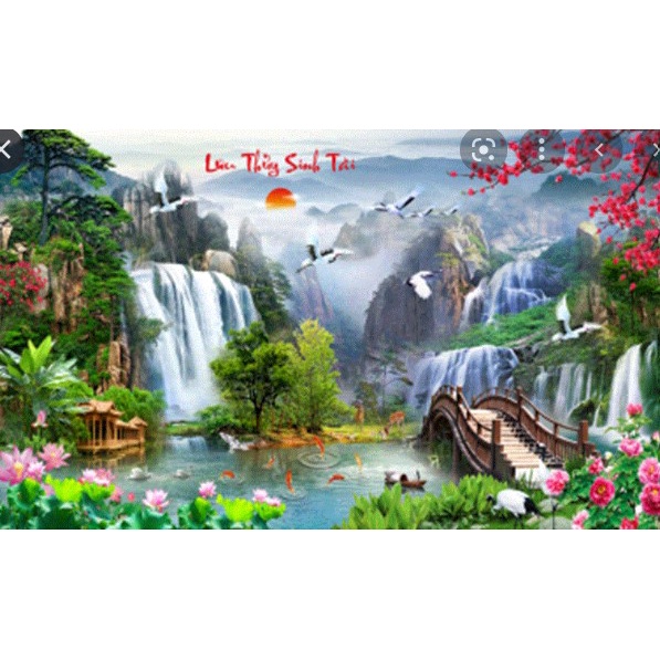 Tranh đính đá phong cảnh lưu thủy sinh tài df644 120 x 75