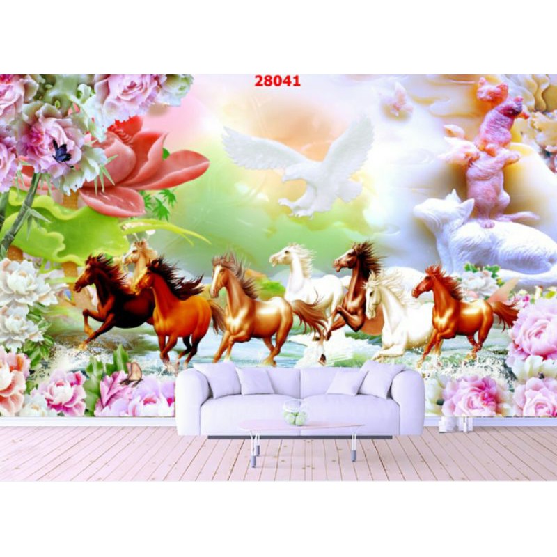 Tranh dán tường 3D mã đáo thành công nhiều mẫu