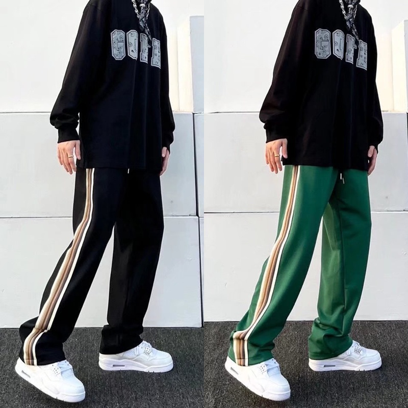 Quần Dài Thể Thao Ống Rộng Kẻ Sọc Màu Sắc Tương Phản Phong Cách Hip Hop Mỹ Size M-3xl Thời Trang Dành Cho Nam Và Nữ