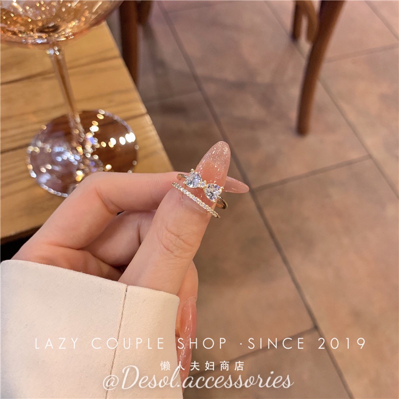 Set 2 nhẫn Eulalie thiết kế hở mặt nơ đá Zircon xinh xắn R045 Desol.accessories