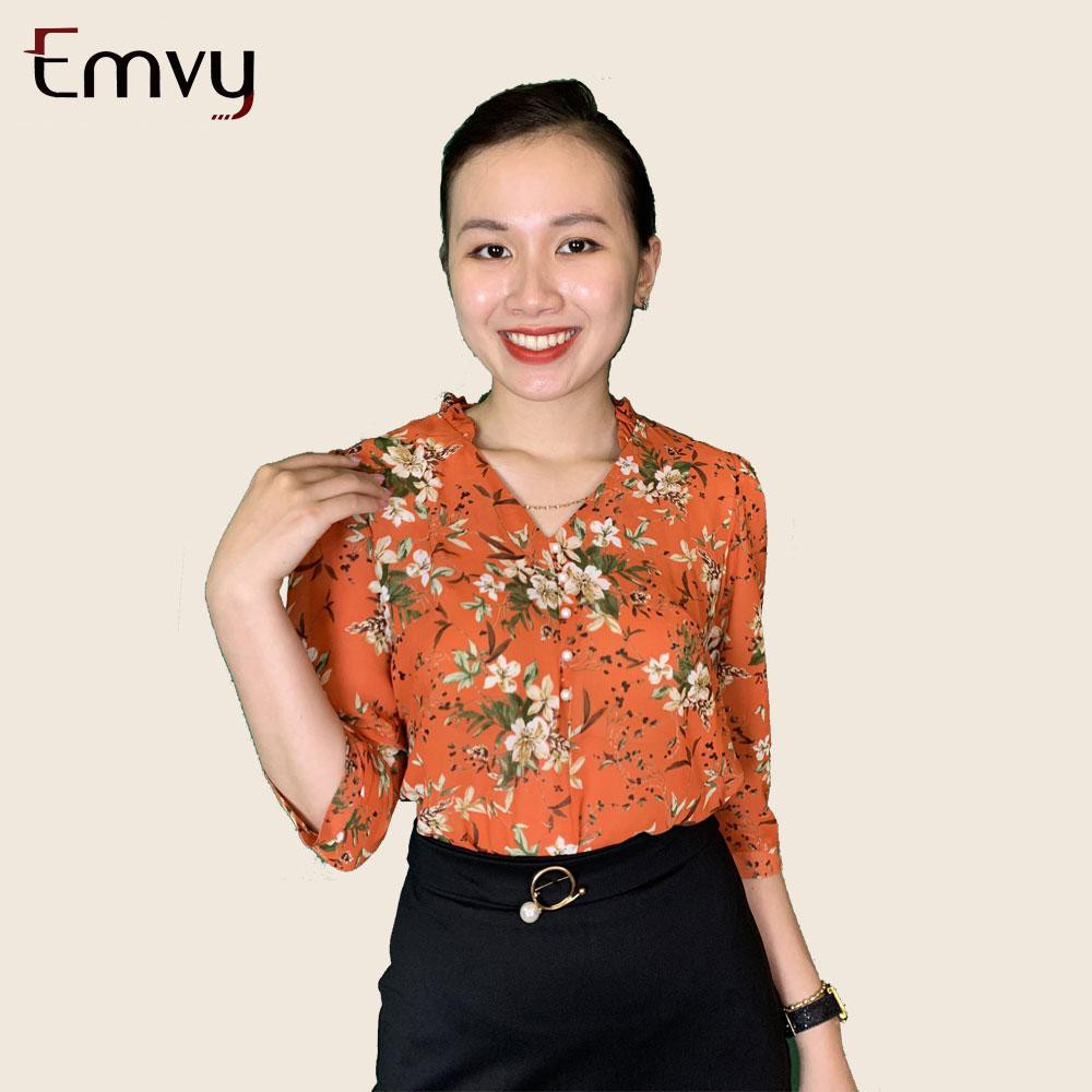 Áo sơ mi nữ cổ V vải voan Emvy- A18