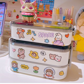 Hộp Đựng Cơm Hình Cute - Hộp Đựng Cơm Trưa Văn Phòng 1 Tầng, 2 Tầng (Tặng Kèm Đũa Và Thìa)