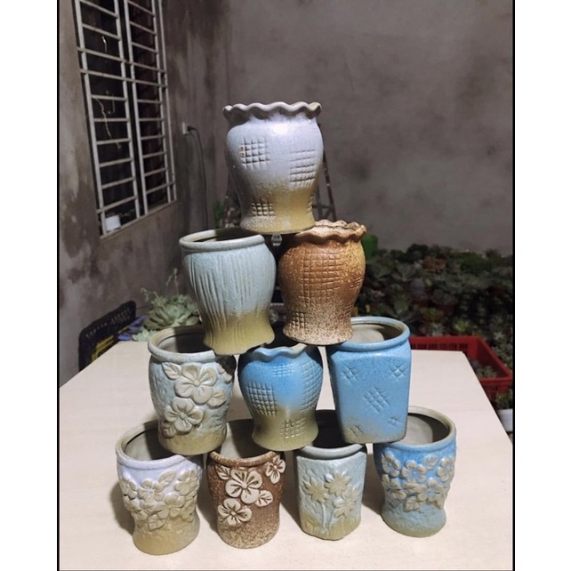 Chậu sứ lu trồng sen đá, xương rồng 9x6cm