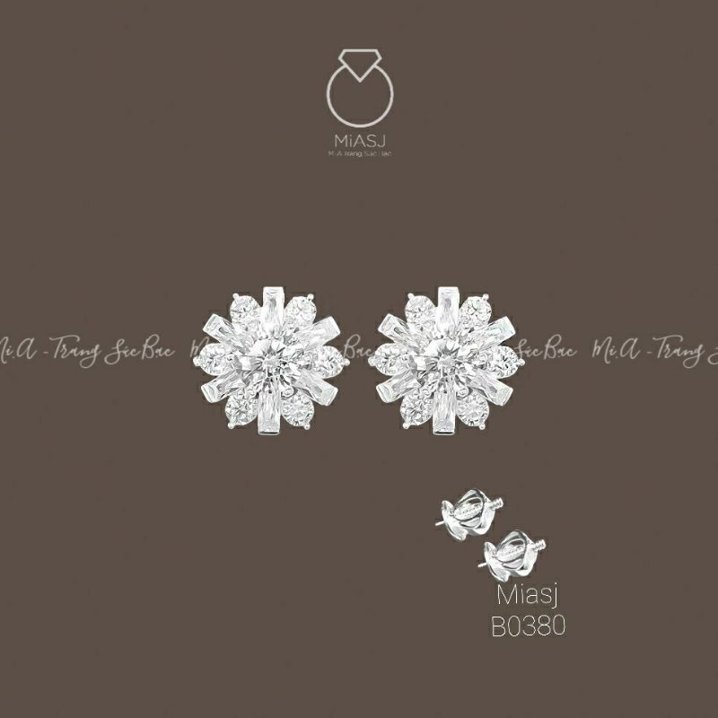 Bông khuyên tai nữ Bạc S925 đá kim cương nhân tạo Newzeland cao cấp chốt vặn | MiASJ Mi.A Trang sức bạc