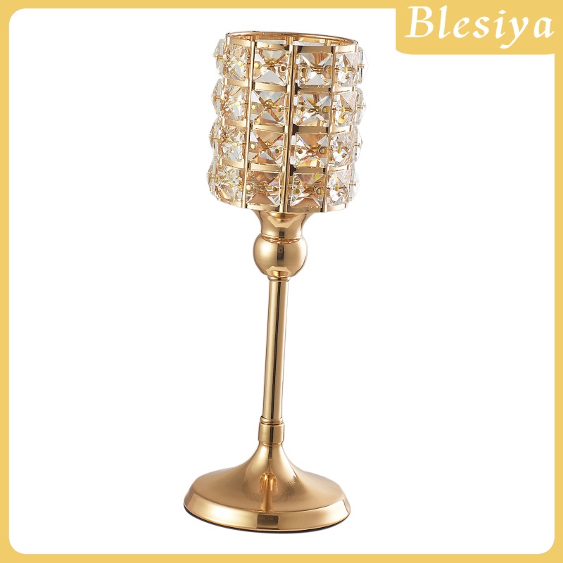 Chân đế đốt nến màu vàng đính hạt pha lê cao 21 cm