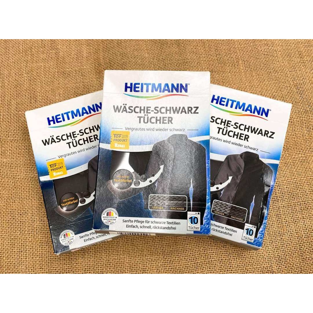 Giấy giặt nhuộm đen quần áo Heitmann 10 tờ, hỗ trợ quần áo bạc màu như mới, hàng Đức