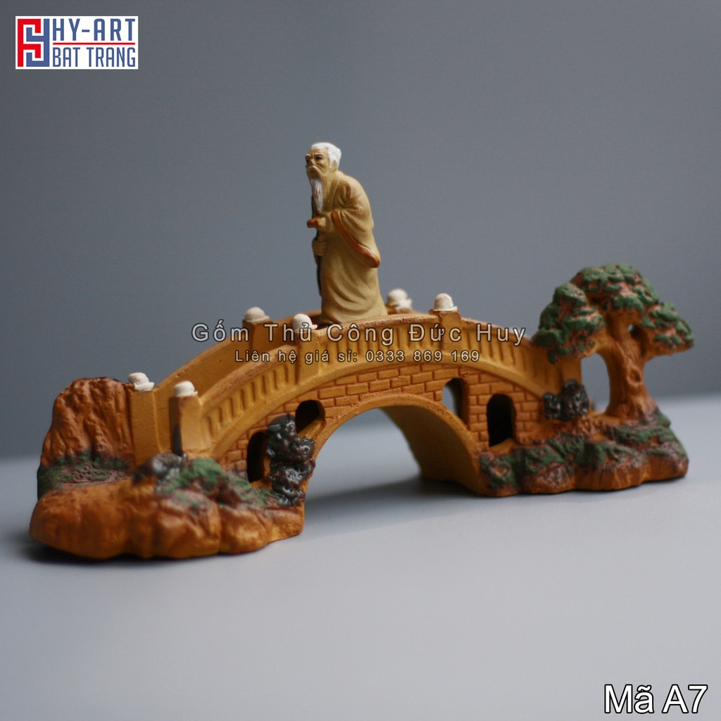 Mô hình gốm Cây cầu kiều 20cm phụ kiện trang trí tiểu cảnh hòn non bộ bể cá chậu cây bonsai