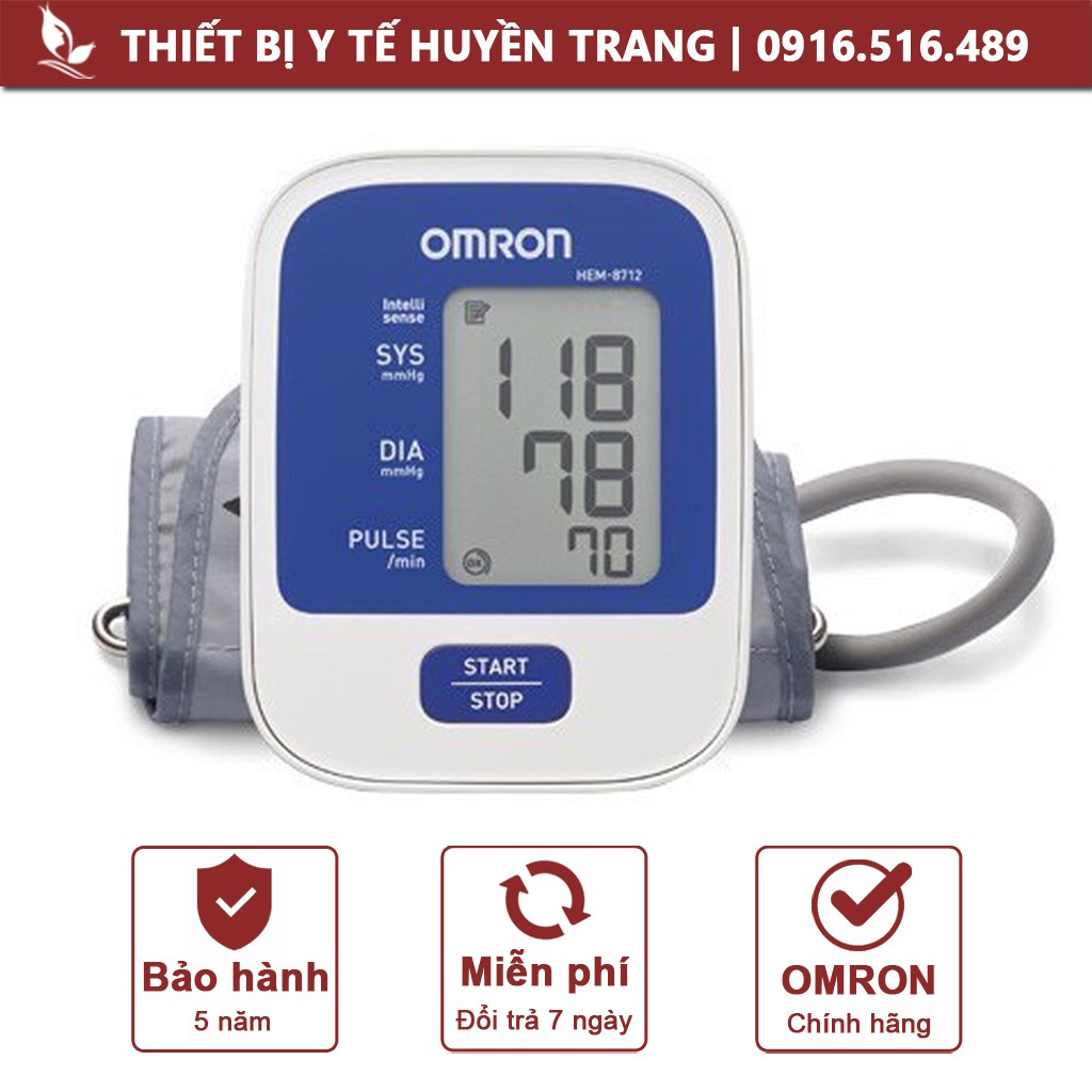 Máy Đo Huyết Áp Điện Tử Omron HEM-8712 Nhật Bản Quấn Bắp Tay Đo Nhịp Tim Mạch Tự Động Tại Nhà Y Tế Huyền Trang