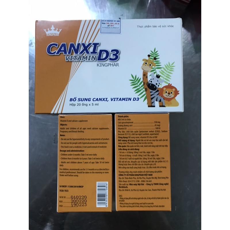 Siro CANXI D3 Vitamin  Kingphar Hộp 20 ống / 5ml  - Bổ Sung Canxi , Vitamin D3 cho cơ thể