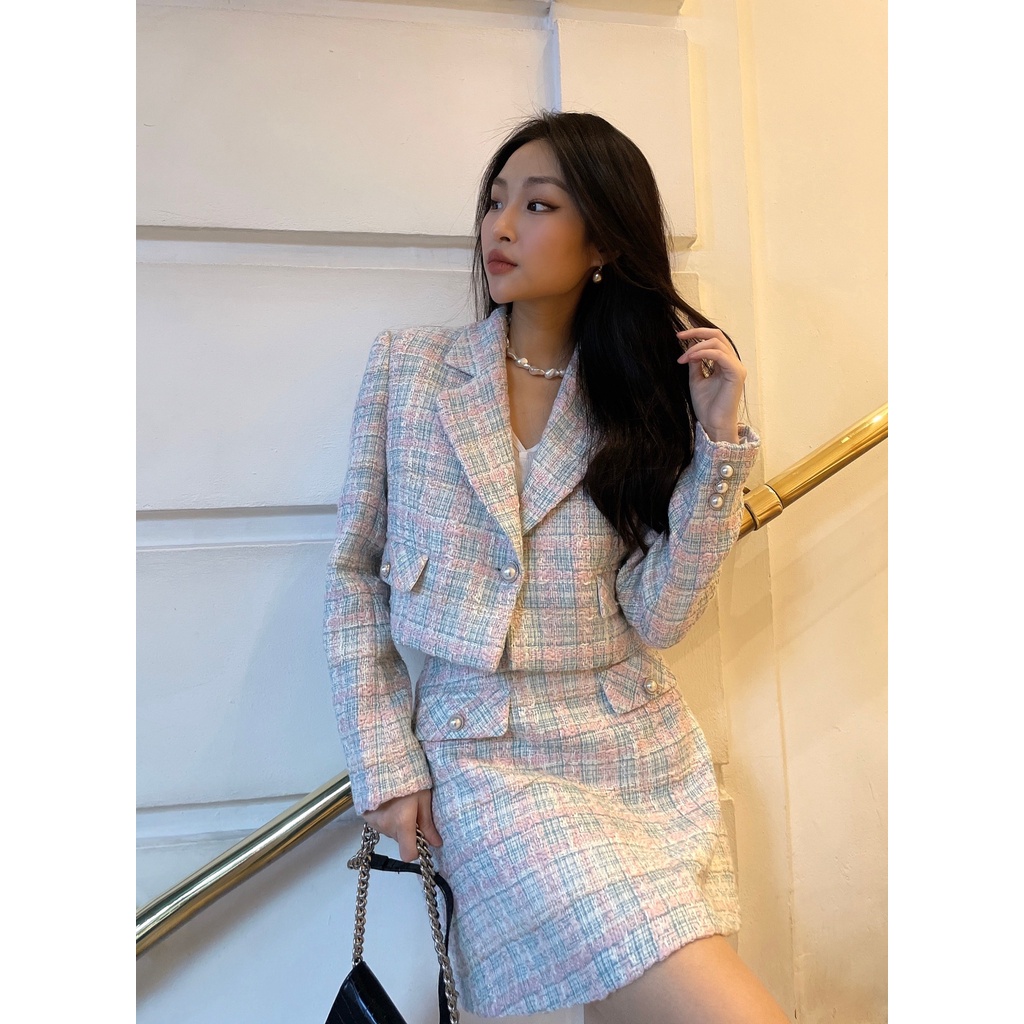 Set dạ tweed áo blazer và chân váy A HUONG BOUTIQUE HBVEST171