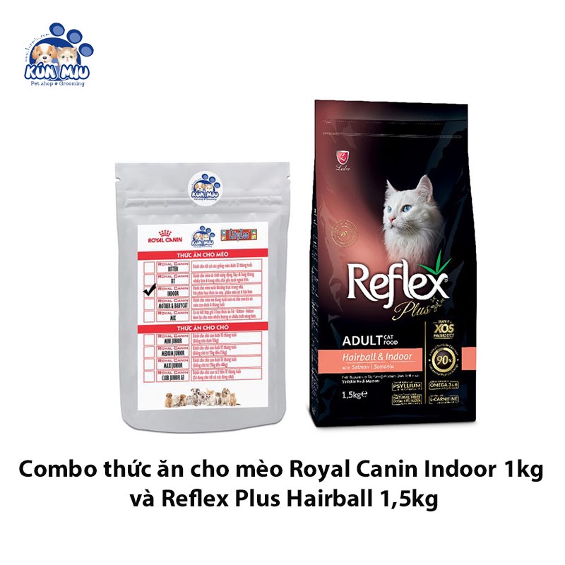 Combo Thức ăn cho mèo Châu Âu 1kg Royal Canin Indoor 27 và 1,5kg Reflex Hairball