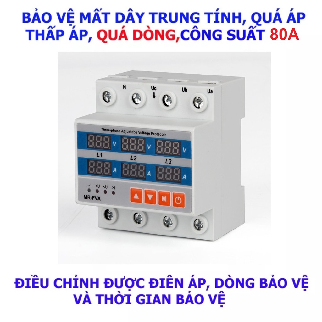 Thiết Bị Điện Bảo Vệ Lỗi Điện Áp Và Dòng Điện 3 Pha 80A ENERGY