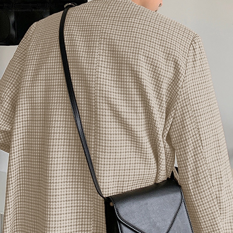 Áo khoác cardigan INCERUN tay dài cài khuy họa tiết sọc caro phong cách retro thời trang cho nam